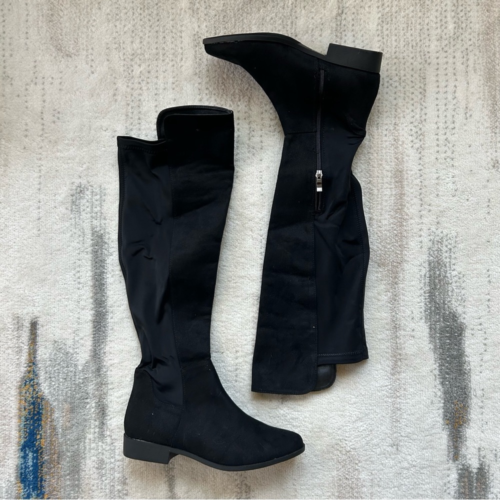Black Over the Knee Boots with Side Zipper